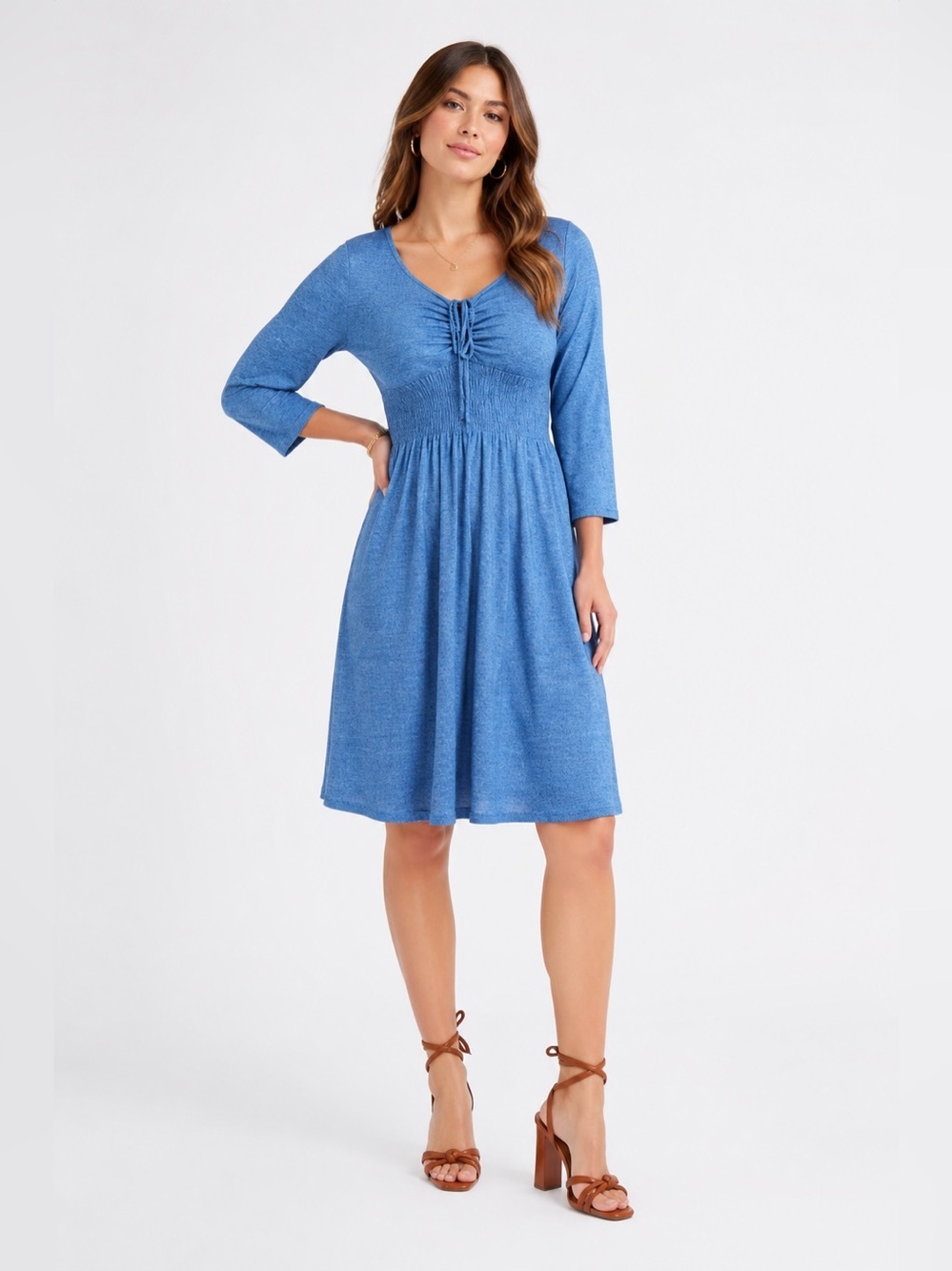 Cato 3/4 Sleeve Knee Length Blue Dress Size L NWT